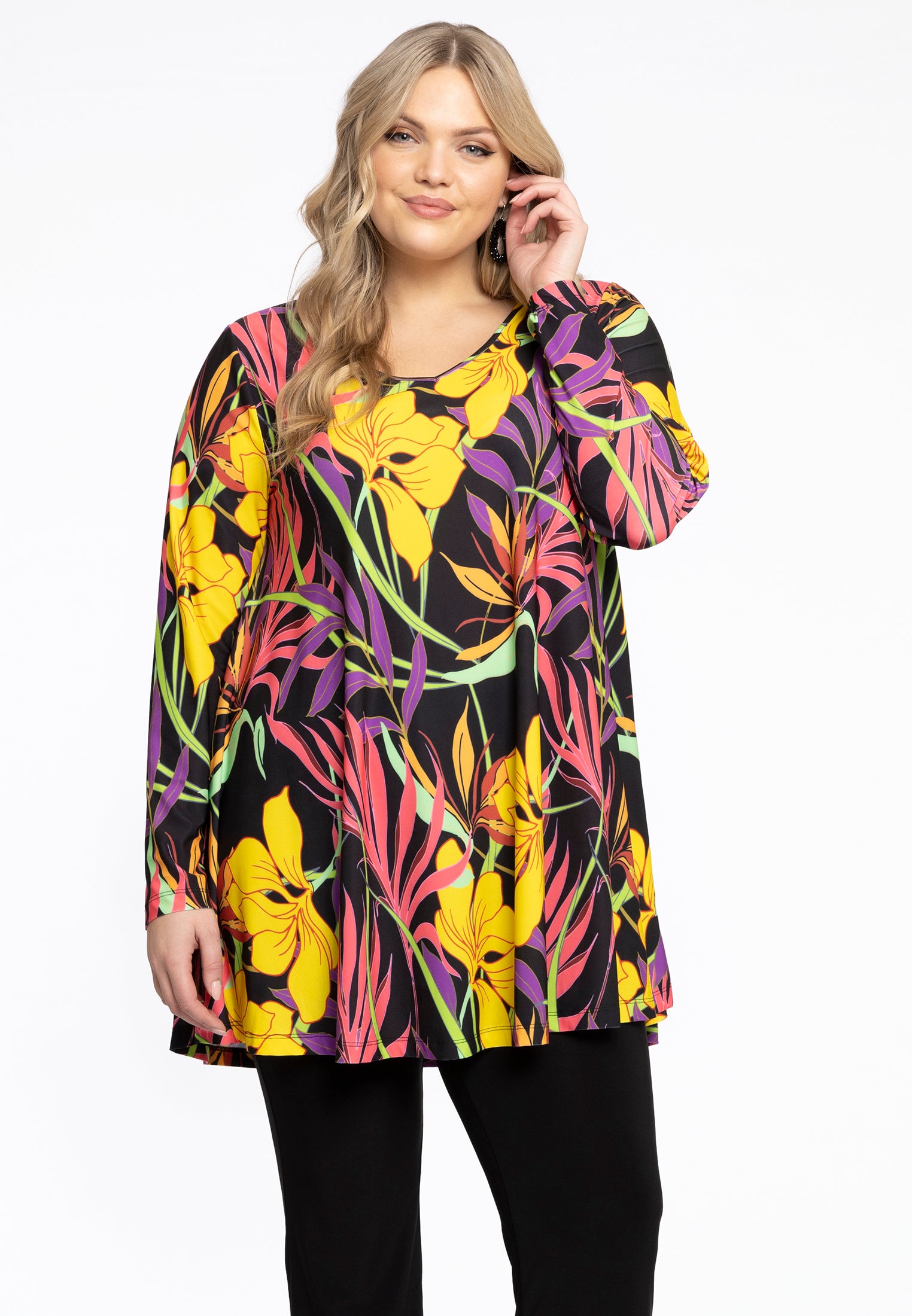 YOEK Tuniek swing AURA | Grote maten tuniek | Zwart | Maat 42/44