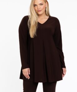 YOEK Tuniek V-hals | Grote maten tuniek | Bruin | Maat 50/52