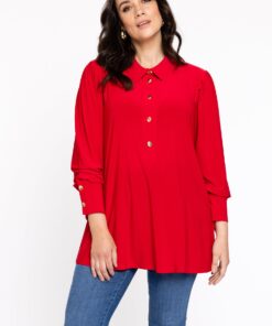 YOEK Blouse flare met pofmouwen | Rood | Maat 42/44