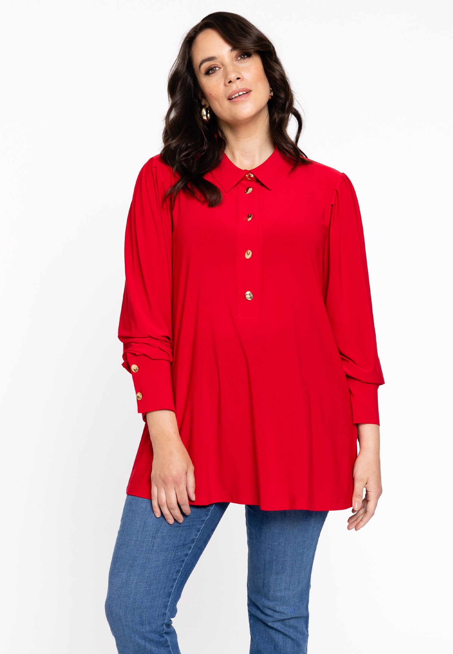 YOEK Blouse flare met pofmouwen | Rood | Maat 42/44