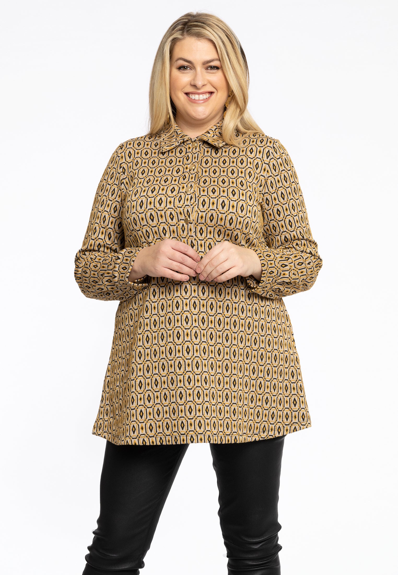 YOEK Tunic polo DIAMONDS | Lichtbruin | Maat 42/44