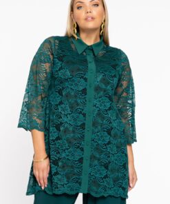 YOEK Blouse met kraag | Dark Green | Maat 42/44