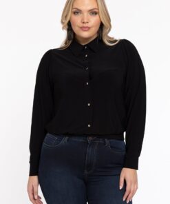 YOEK Blouse kort | Zwart | Maat 50/52