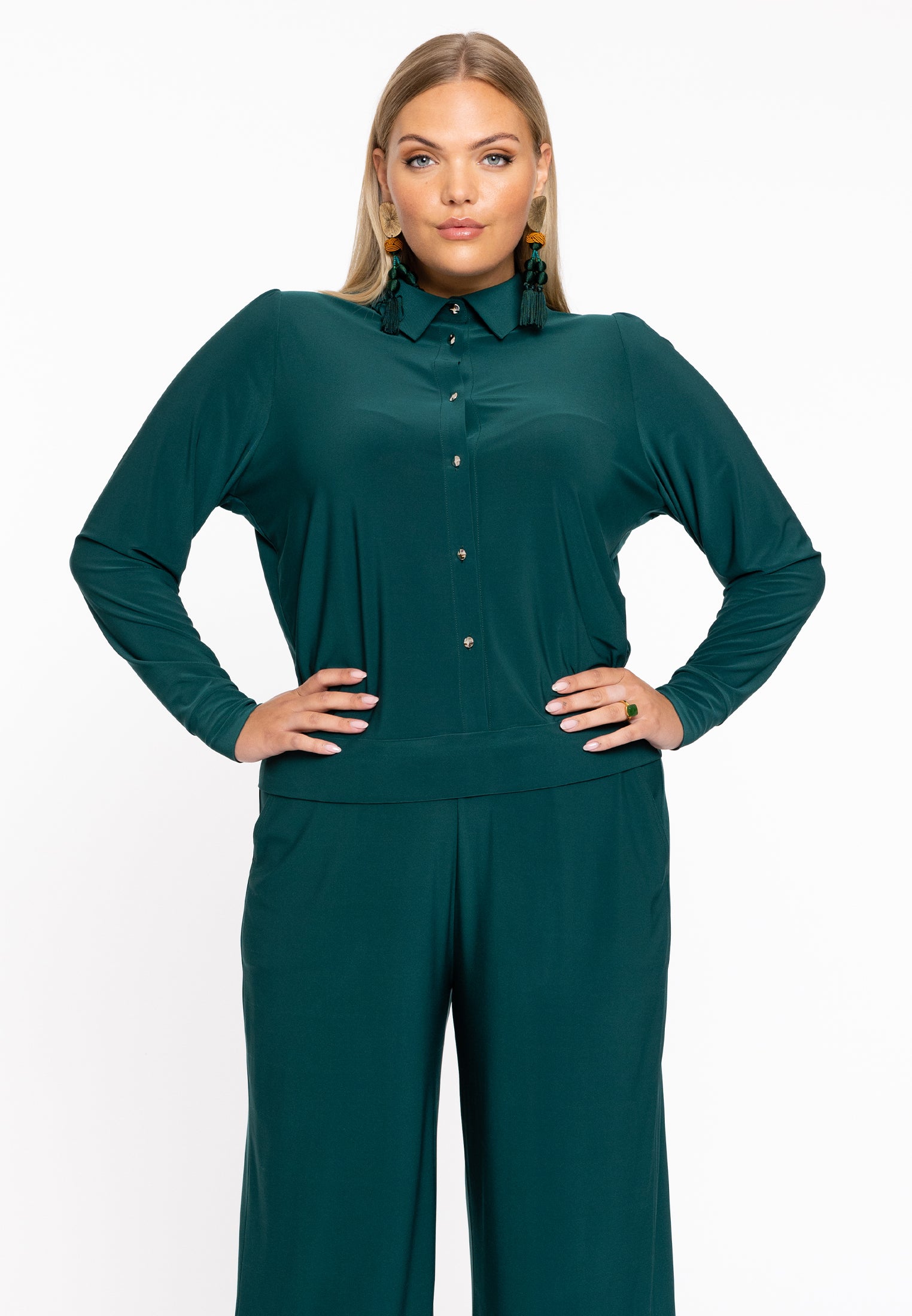 YOEK Blouse kort | Dark Green | Maat 58/60