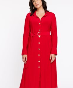 YOEK Jurk met knopen lang | Rood | Maat 42/44