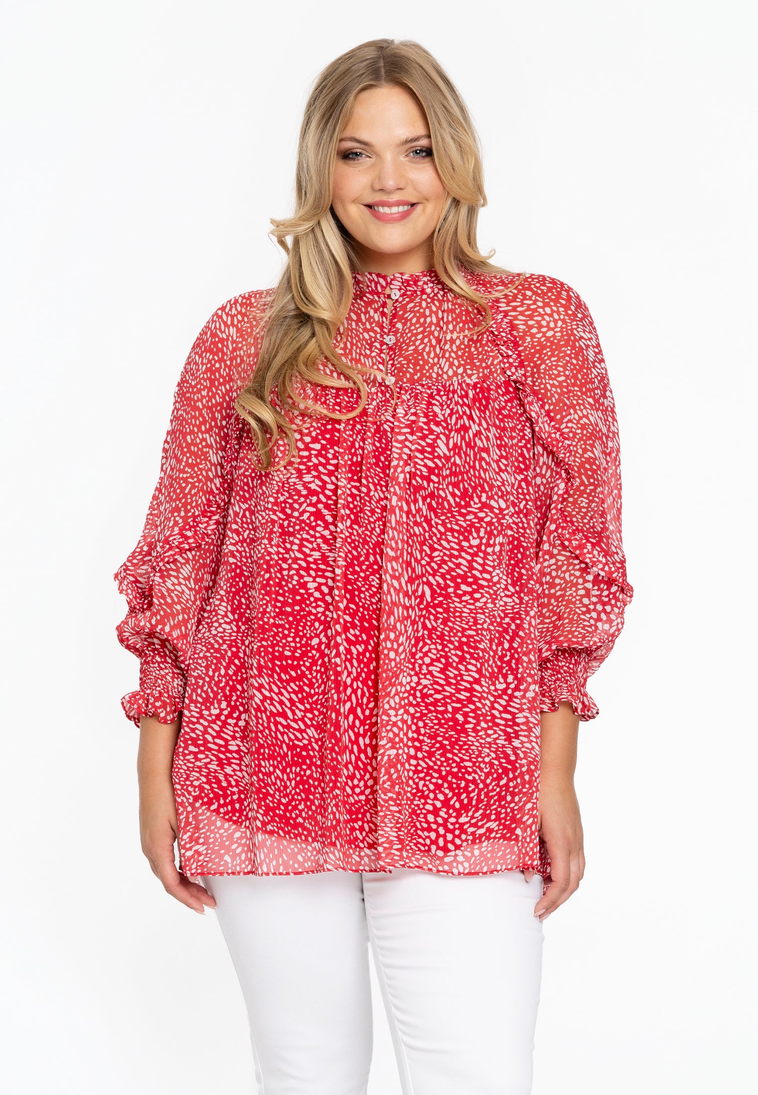 YOEK Tuniek ruches ROSSA | Grote maten tuniek | Rood | Maat 38/40
