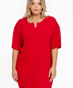 YOEK Tuniek PLISSE | Grote maten tuniek | Rood | Maat 42/44