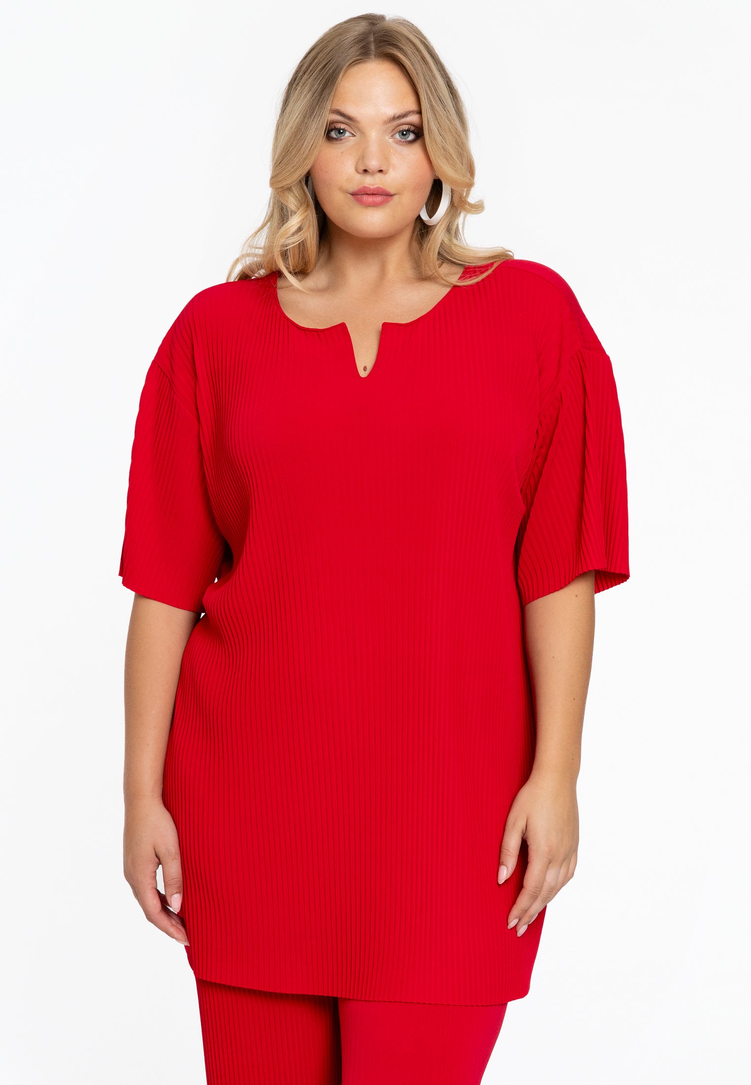 YOEK Tuniek PLISSE | Grote maten tuniek | Rood | Maat 42/44