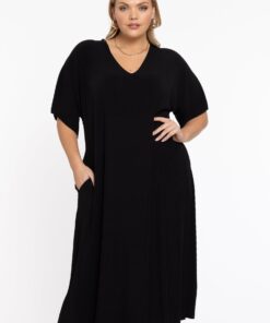 YOEK Jurk met V-hals PLISSE | Zwart | Maat 38/40