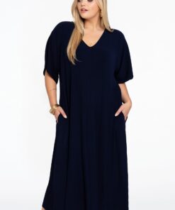 YOEK Jurk met V-hals PLISSE | Blauw | Maat 38/40