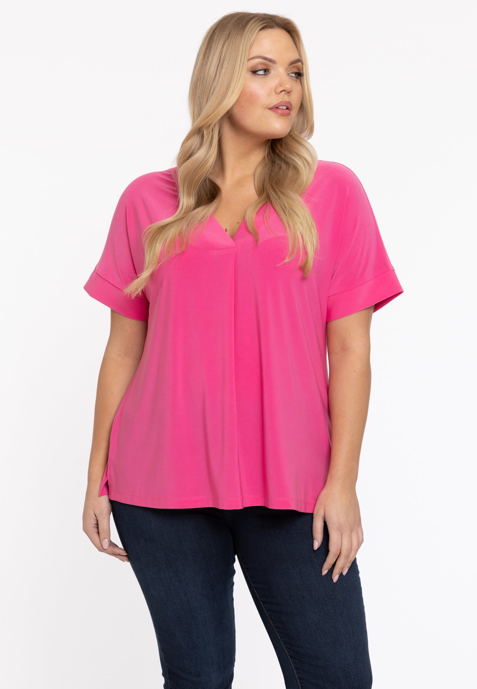YOEK Tuniek v-hals | Grote maten tuniek | Roze | Maat 58/60