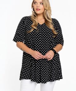 YOEK Tuniek swing DOTS | Grote maten tuniek | Zwart | Maat 38/40