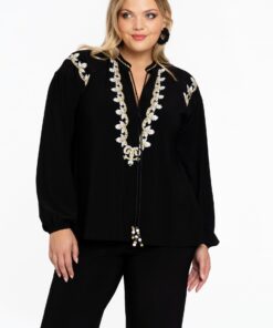 YOEK Tuniek met borduursel | Grote maten tuniek | Zwart | Maat 38/40