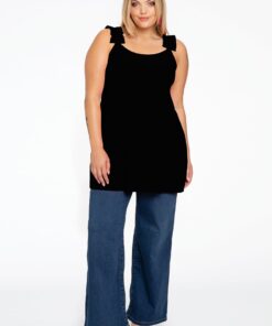 YOEK Singlet flare ruches | Zwart | Maat 42/44