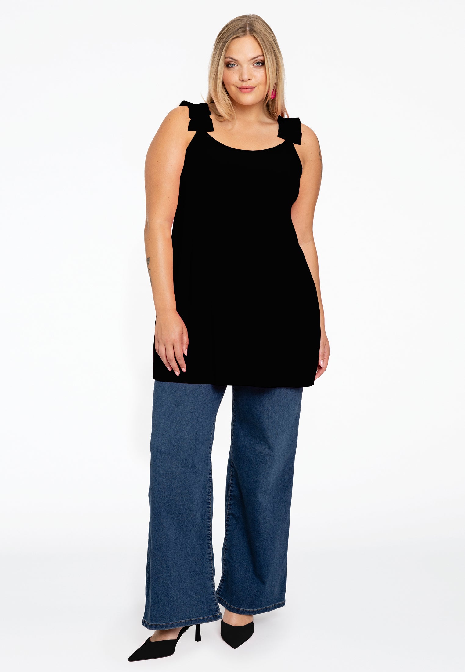 YOEK Singlet flare ruches | Zwart | Maat 42/44