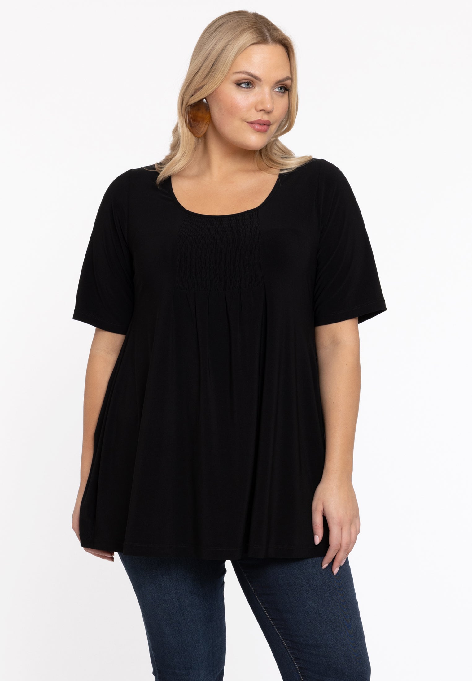 YOEK Tuniek flare | Grote maten tuniek | Zwart | Maat 38/40