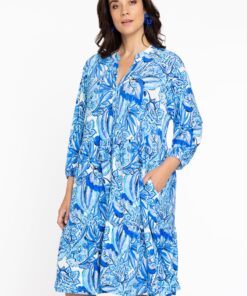 YOEK Jurk met ruches | Blauw | Maat 42/44