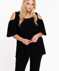 YOEK Tuniek flare met uitsnedes | Grote maten tuniek | Zwart | Maat 38/40