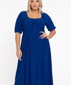 YOEK Jurk met gesmokte taille | Blauw | Maat 38/40