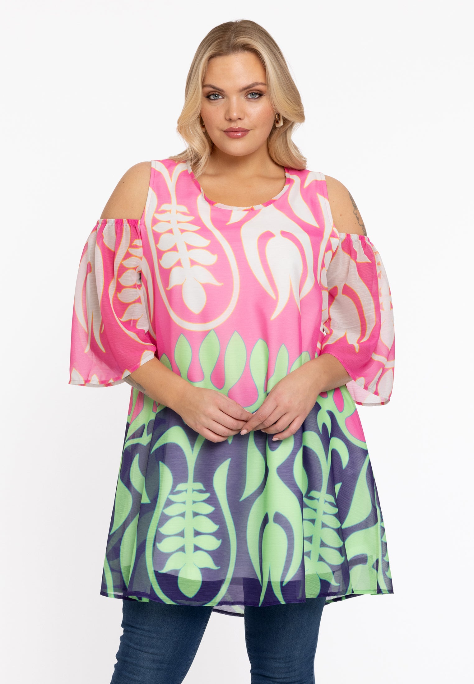 YOEK Tuniek wide bottom | Grote maten tuniek | Roze | Maat 42/44
