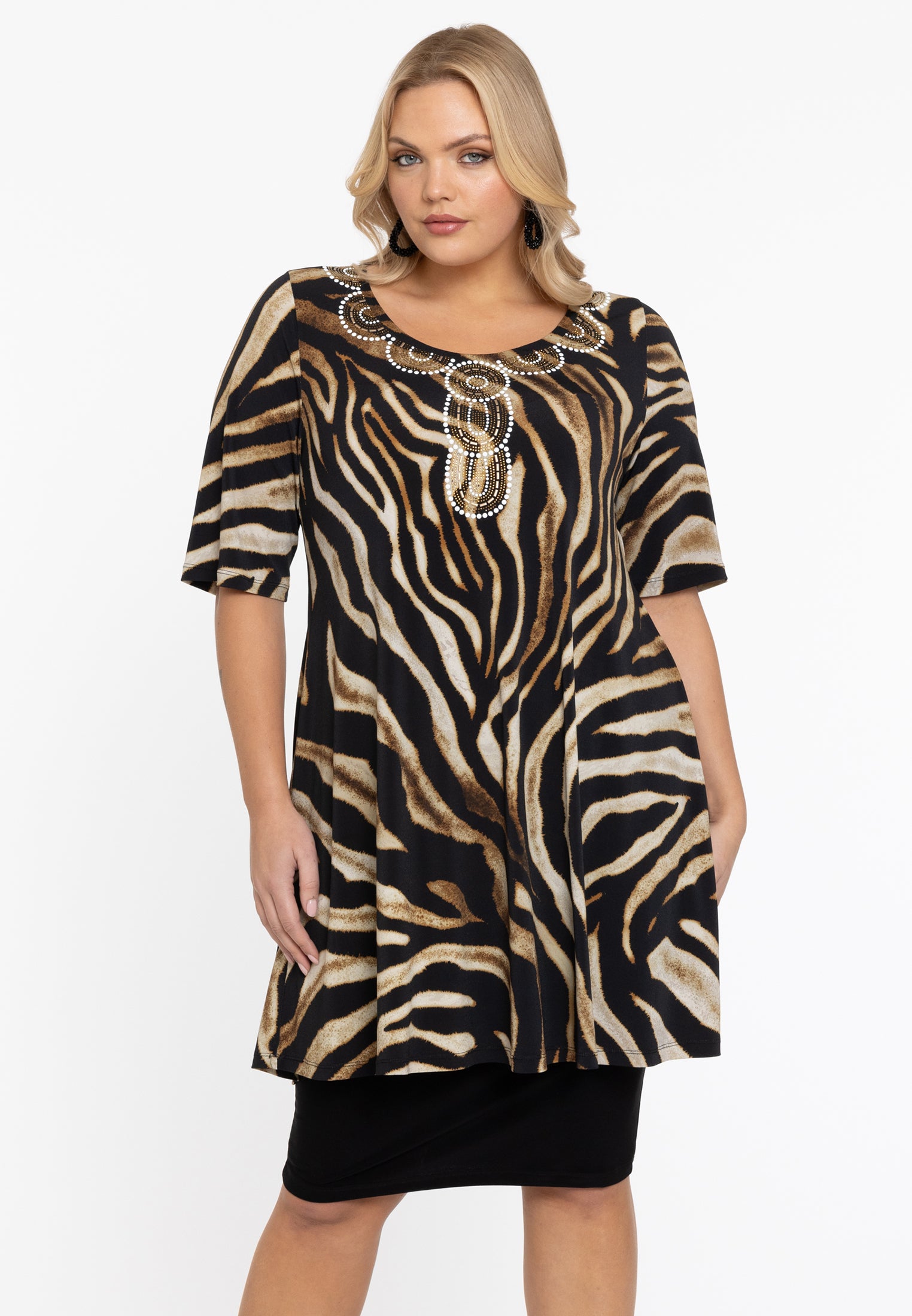 YOEK Tuniek wide bottom PANTHERA | Grote maten tuniek | Bruin | Maat 38/40