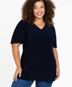 YOEK Tuniek flare met geplooide mouwen | Grote maten tuniek | Blauw | Maat 38/40