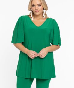 YOEK Tuniek flare met geplooide mouwen | Grote maten tuniek | Groen | Maat 38/40