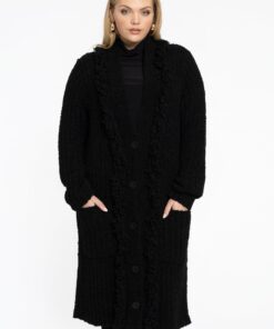 YOEK Vest teddy fringing | Zwart | Maat 42/44
