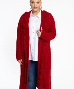 YOEK Vest teddy fringing | Rood | Maat 50/52