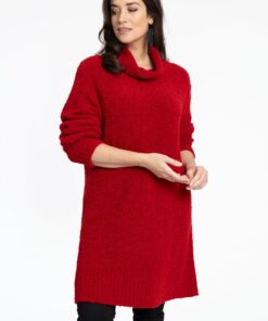 YOEK Trui met col teddy | Rood | Maat 38/40