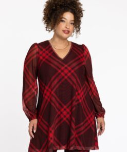 YOEK Tuniek wide bottom CHECK | Grote maten tuniek | Rood | Maat 54/56