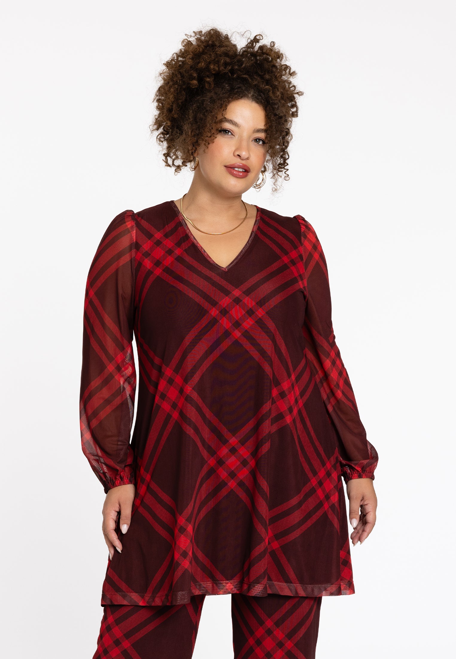 YOEK Tuniek wide bottom CHECK | Grote maten tuniek | Rood | Maat 54/56