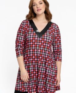 YOEK Tuniek wide bottom PIED DE POULE | Grote maten tuniek | Rood | Maat 42/44
