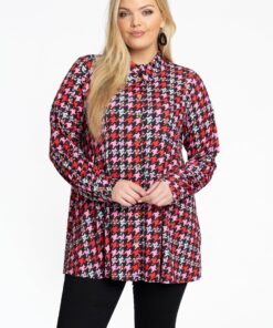 YOEK Blouse flare PIED DE POULE | Rood | Maat 42/44