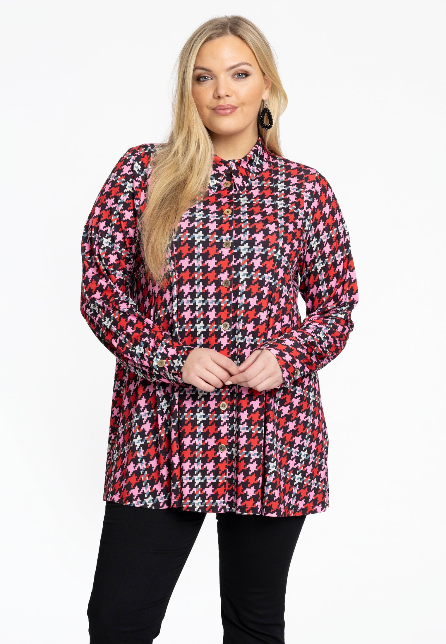 YOEK Blouse flare PIED DE POULE | Rood | Maat 38/40