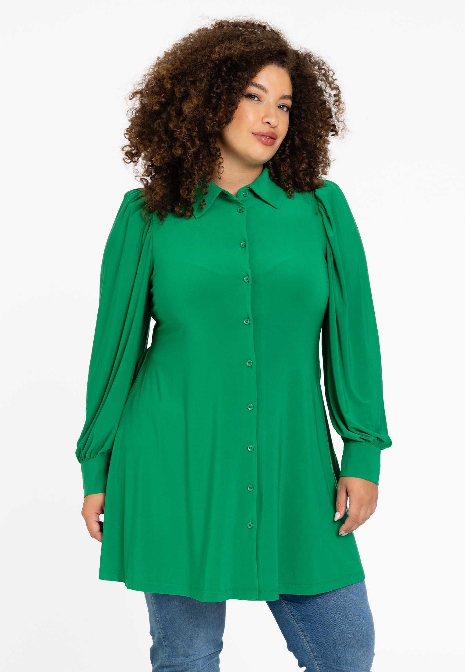 YOEK Blouse wide bottom | Groen | Maat 54/56