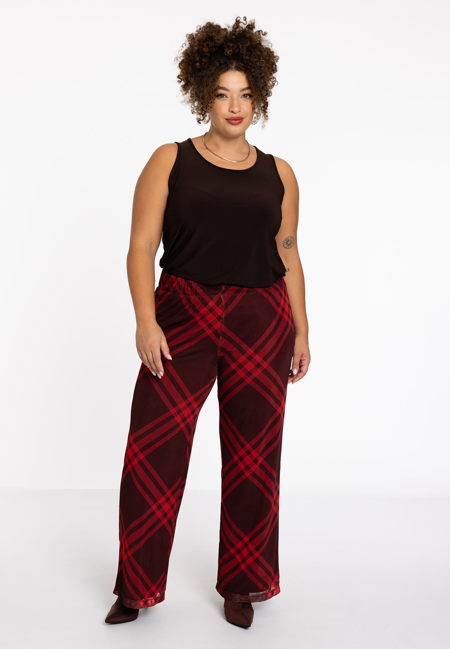YOEK Broek CHECK | Rood | Maat 54/56