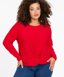 YOEK Tuniek geknoopte onderkant | Grote maten tuniek | Rood | Maat 54/56