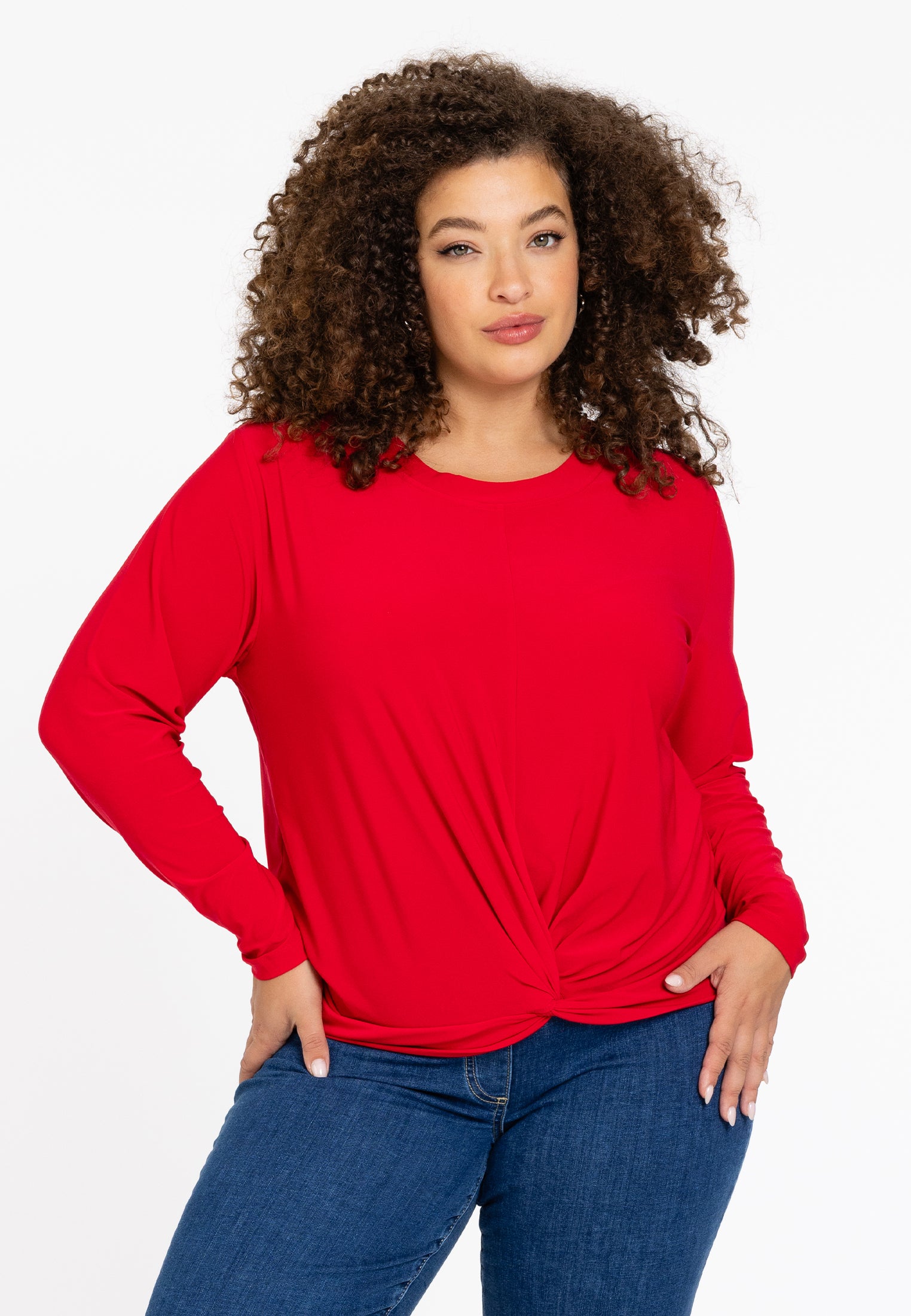YOEK Tuniek geknoopte onderkant | Grote maten tuniek | Rood | Maat 54/56