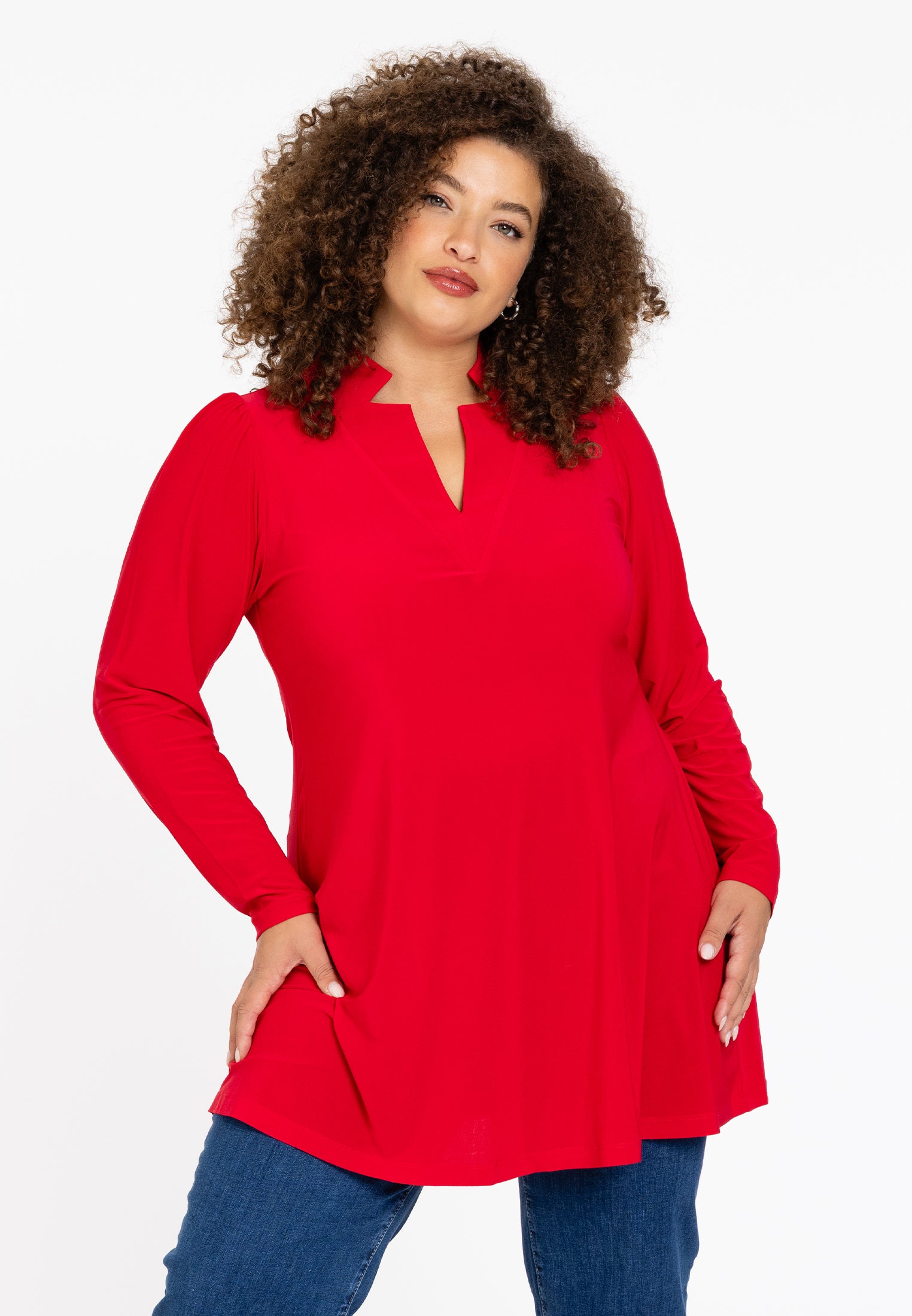 YOEK Tuniek V-hals | Grote maten tuniek | Rood | Maat 42/44