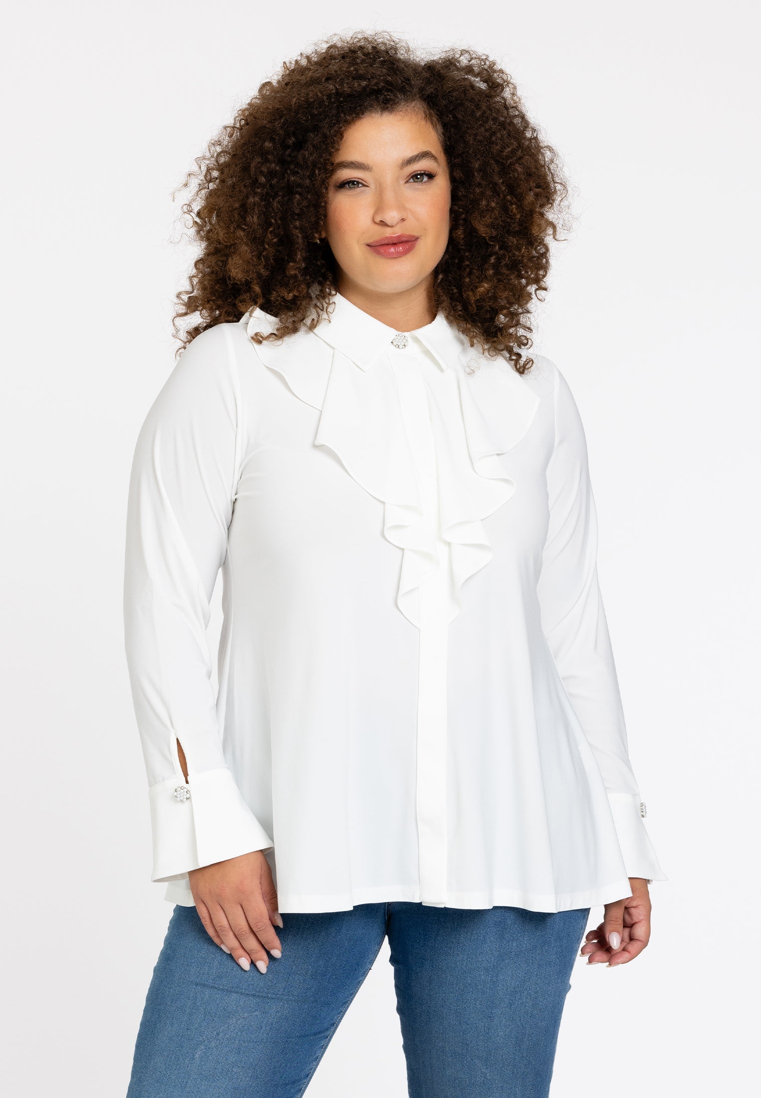 YOEK Blouse volant | Beige | Maat 42/44