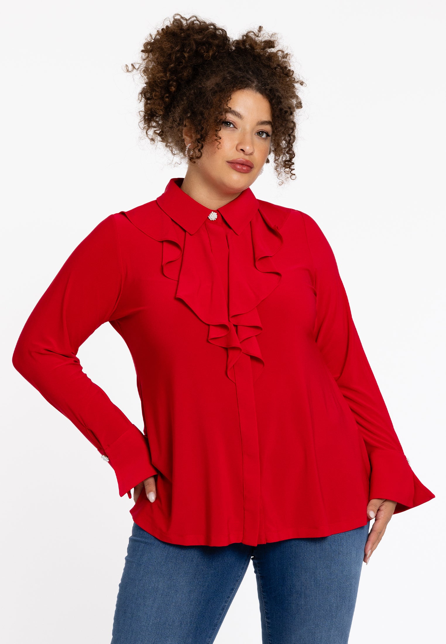 YOEK Blouse volant | Rood | Maat 58/60