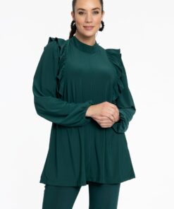 YOEK Tuniek flare met volant | Grote maten tuniek | Dark Green | Maat 54/56