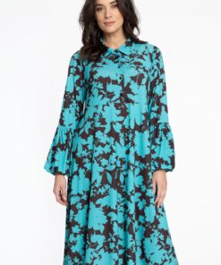 YOEK Jurk ballonmouwen JONES | Turquoise | Maat 50/52
