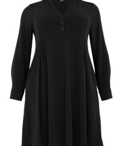YOEK Jurk grandad collar | Zwart | Maat 42/44