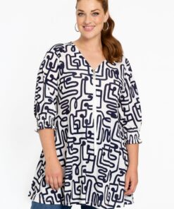 YOEK Tuniek wide bottom ziptape MAZE | Grote maten tuniek | Wit | Maat 46/48