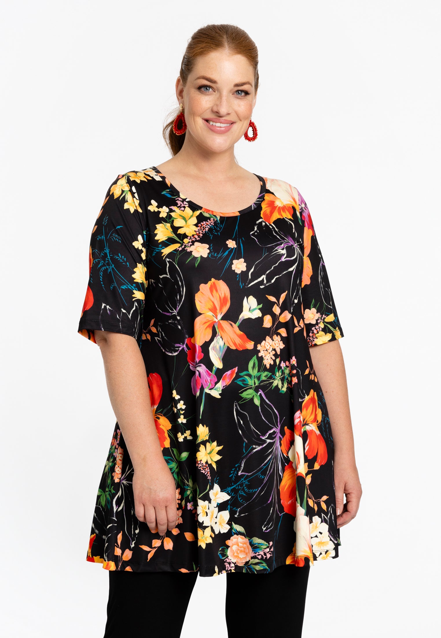 YOEK Tuniek wide bottom CAMPO | Grote maten tuniek | Zwart | Maat 38/40