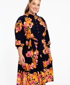 YOEK Jurk met gesmokte details GARLAND | Blauw | Maat 54/56