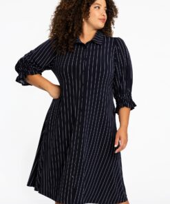 YOEK Jurk met knopen PINSTRIPE | Blauw | Maat 42/44