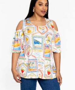 YOEK Tuniek flare TROPICANA | Grote maten tuniek | Beige | Maat 54/56